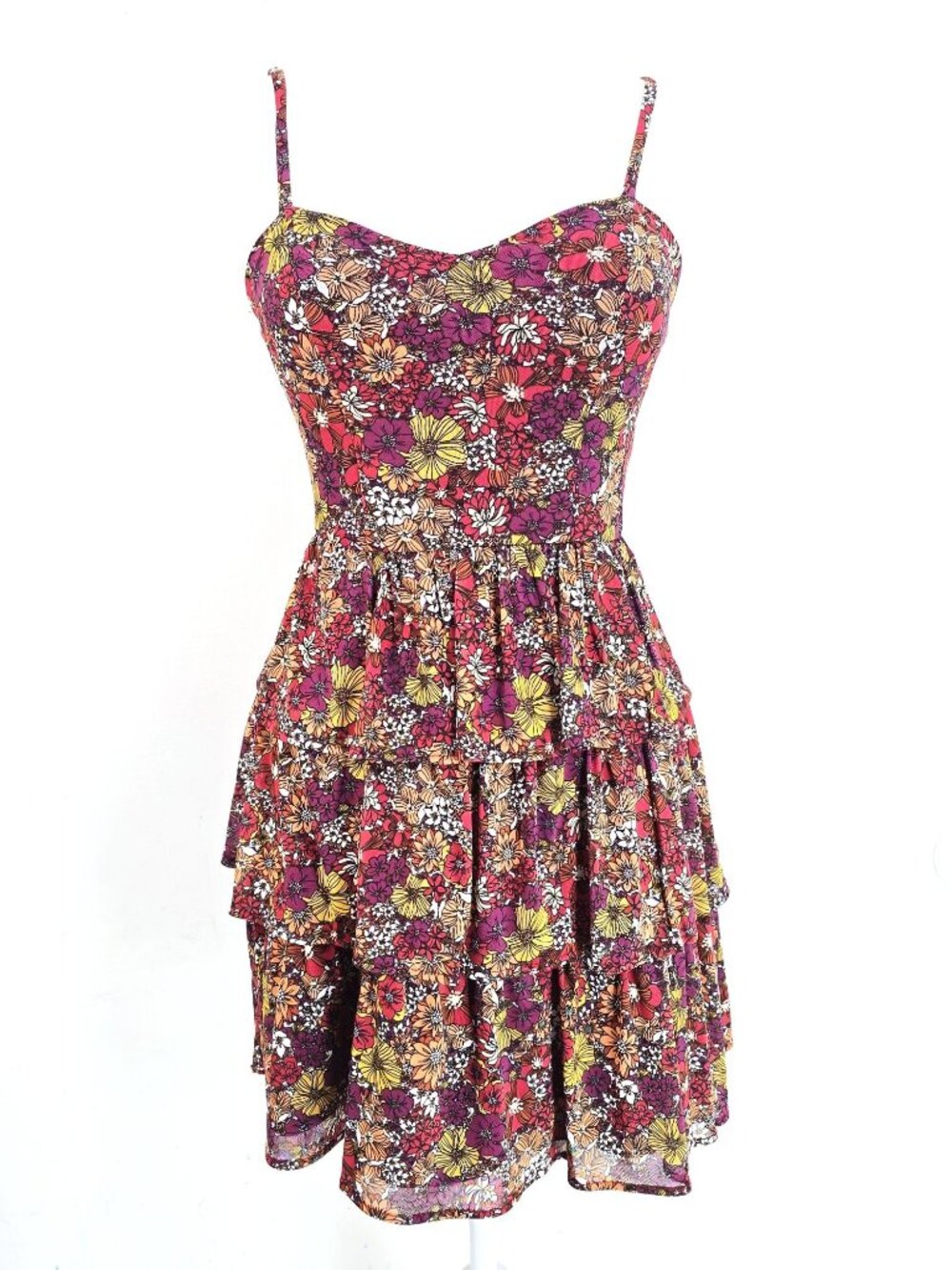 Nordstrom By&By Wine Red Floral Bustier Tiered Mini Dress Women Size Xs